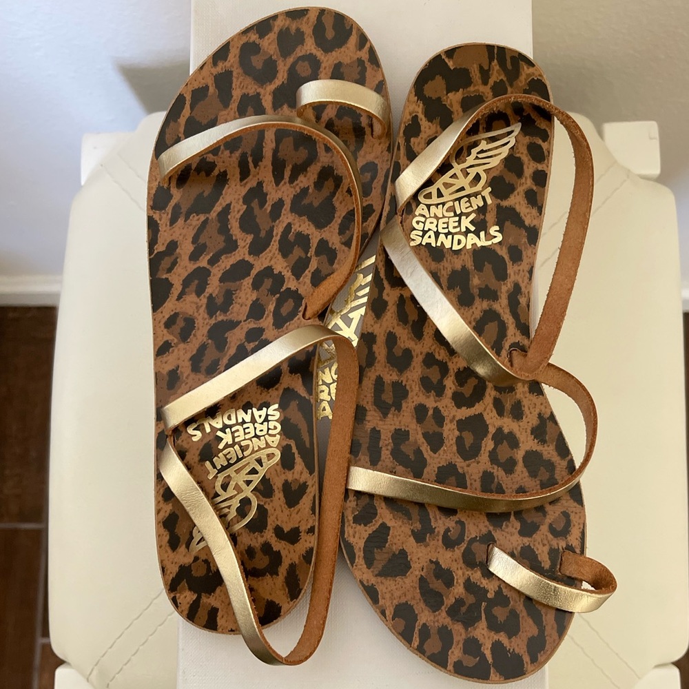 Ancient Greek sandals size 36 gold and leopard